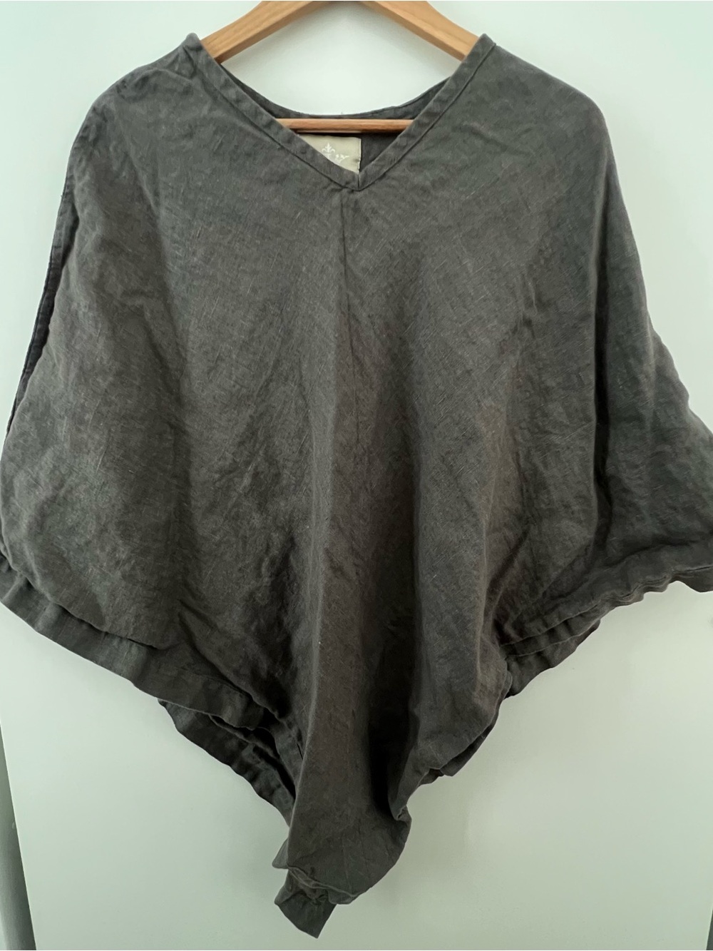 Women's V-Neck 100% Linen Poncho Cape Coat in Charcoal Gray